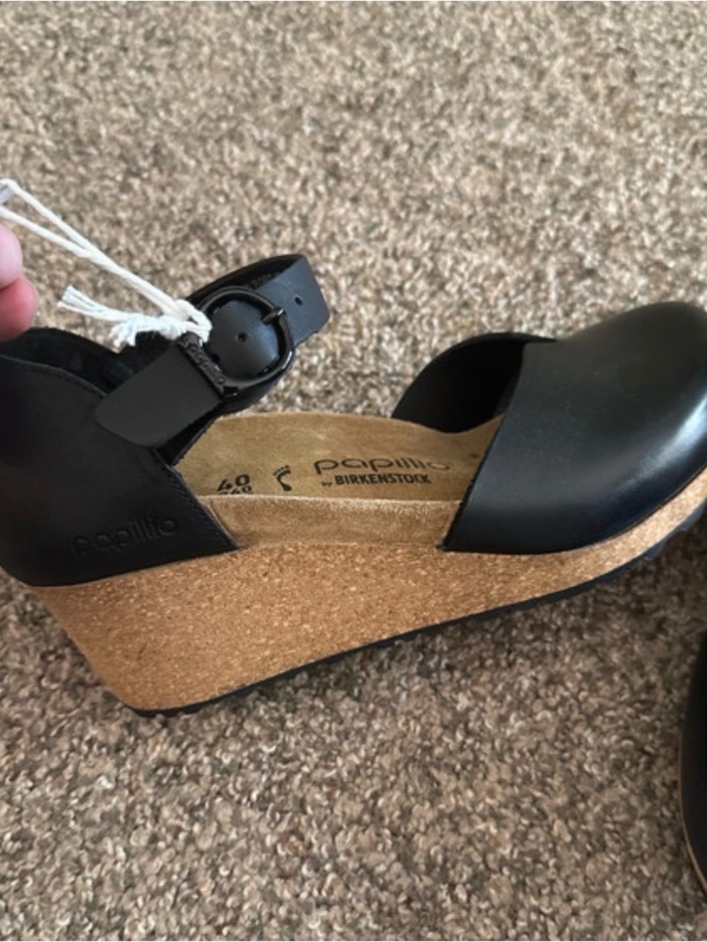 Birkenstock Black Leather Wedge Ankle-Strap Papillio - Picture 3 of 6